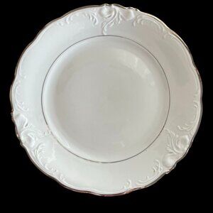 Vintage Wawel Poland 4 China Dinner Plates 10.5 Embossed White Platinum Trim